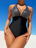 One Piece Swimsuit Women One Piece Halter Sequined Sexy Backless Bikini Swimsuit Bella Mia