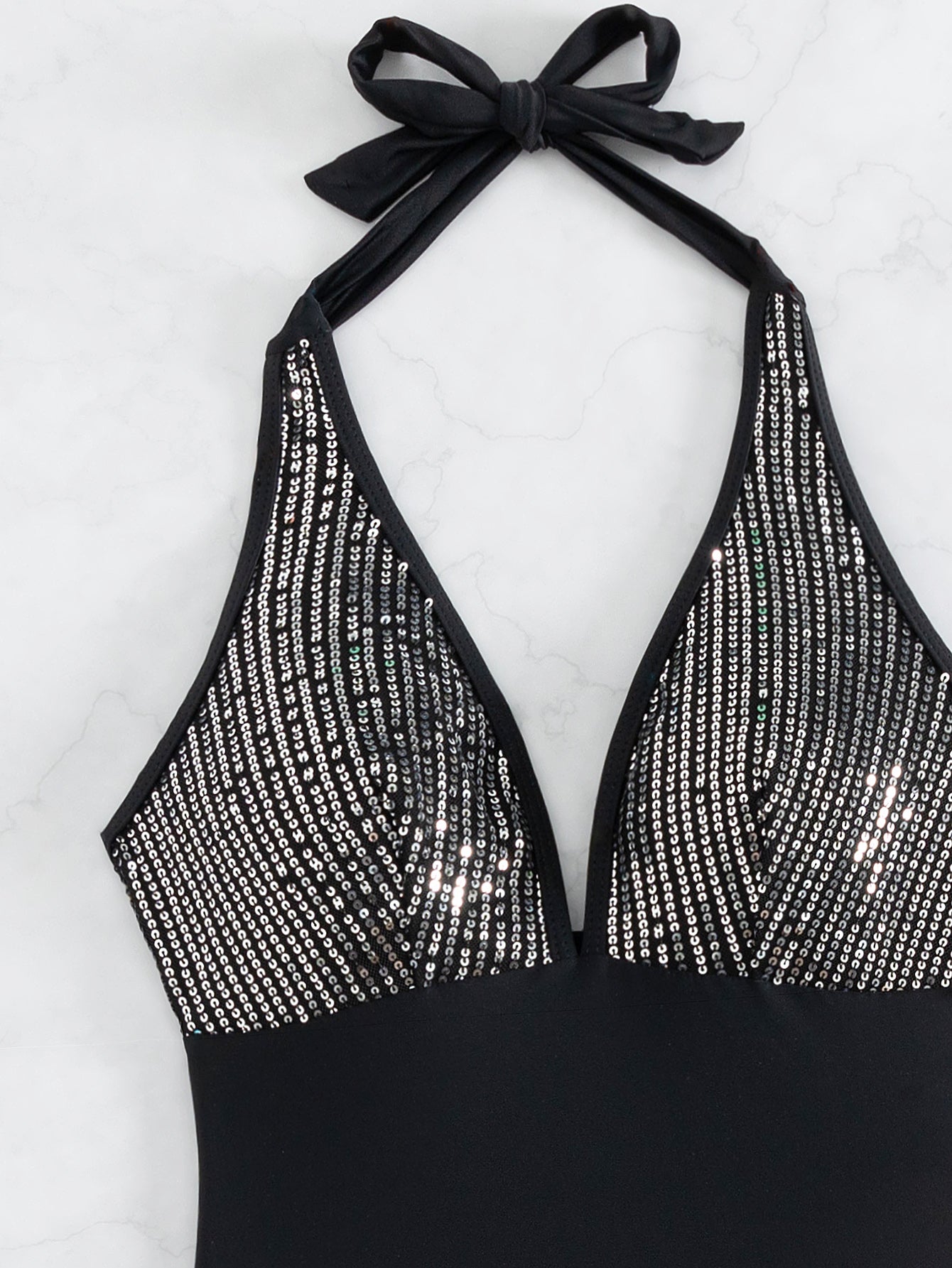 One Piece Swimsuit Women One Piece Halter Sequined Sexy Backless Bikini Swimsuit Bella Mia