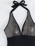 One Piece Swimsuit Women One Piece Halter Sequined Sexy Backless Bikini Swimsuit Bella Mia