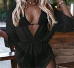 Three Piece Bikini Leaves Printed Waist-Controlled Lace Up Long Sleeve Beach Anti Swimsuit Bella Mia