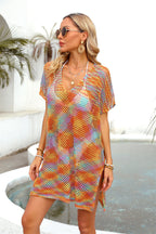 Blouse Summer Rainbow Stitching Hollow Out Cutout Loose Bikini Beach Shirt Knitwear Bella Mia