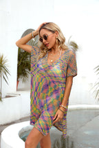Blouse Summer Rainbow Stitching Hollow Out Cutout Loose Bikini Beach Shirt Knitwear Bella Mia