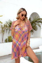 Blouse Summer Rainbow Stitching Hollow Out Cutout Loose Bikini Beach Shirt Knitwear Bella Mia