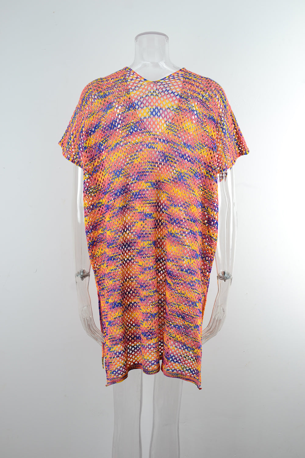 Blouse Summer Rainbow Stitching Hollow Out Cutout Loose Bikini Beach Shirt Knitwear Bella Mia