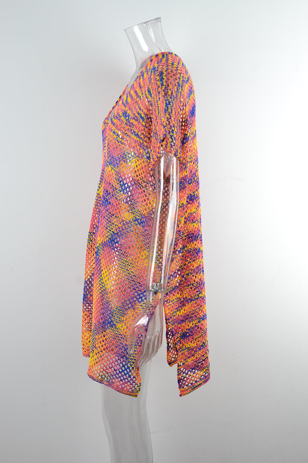Blouse Summer Rainbow Stitching Hollow Out Cutout Loose Bikini Beach Shirt Knitwear Bella Mia