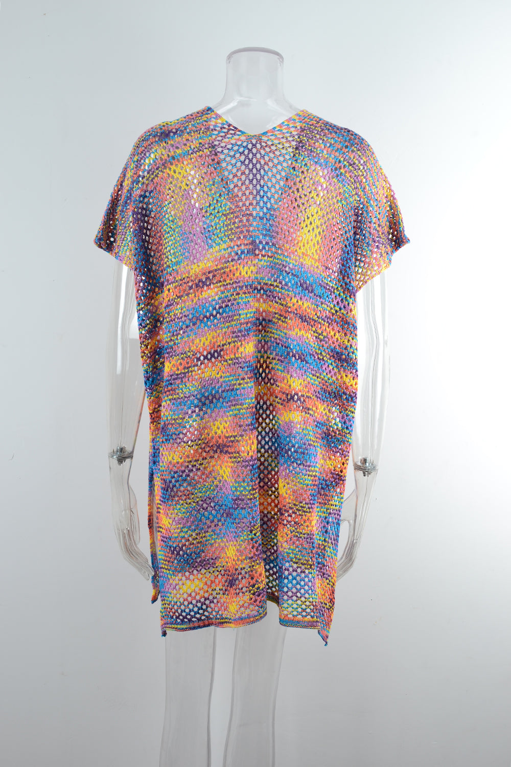 Blouse Summer Rainbow Stitching Hollow Out Cutout Loose Bikini Beach Shirt Knitwear Bella Mia