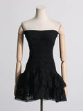 Spring Sexy Sexy Elastic Waist Tube Top Embroidered Ruffled Short Dress for Women Bella Mia