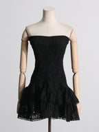 Spring Sexy Sexy Elastic Waist Tube Top Embroidered Ruffled Short Dress for Women Bella Mia