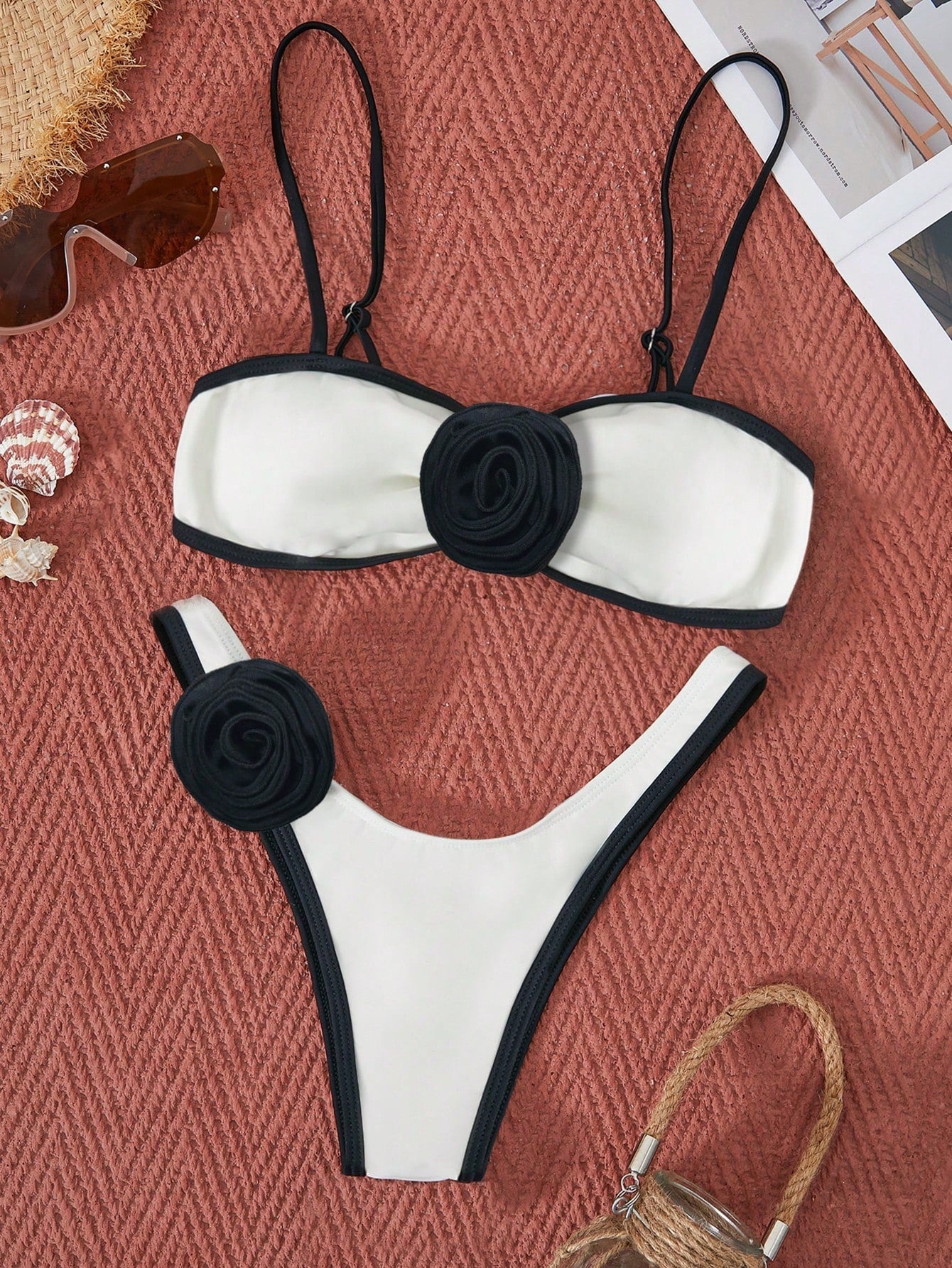 Bikinx Color Blocking 3d Flower Design Sexy Two Piece Swimsuit Bella Mia