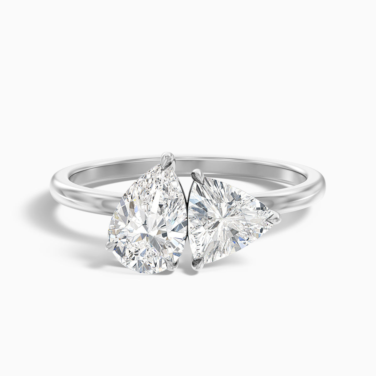 Elsie Toi Et Moi Ring in 14k Rose Gold With Pear and Trillion Cut Two Stone Moissanite Diamond (1.5 Ct. Tw.)