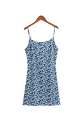 Fresh Dress Spring Summer Retro Blue Floral Slim Fitting Slip Dress Bella Mia
