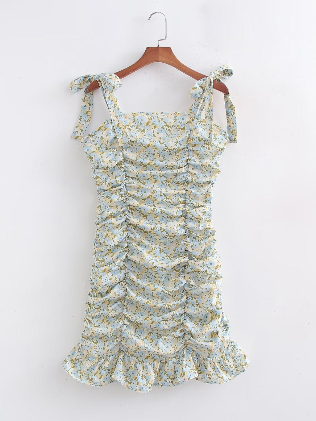 Spring Women Printed Suspender Pleated Dress