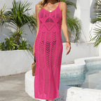 Vacation Dress Sexy Cutout U Collar Breathable Suspenders Side Slit Beach Dress Crochet hook Bella Mia