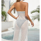 Holiday Dress Sexy Halter Solid Color Breathable Front Slit Maxi Dress Beach Sun Shield Dress Crochet hook Bella Mia