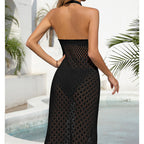 Holiday Dress Sexy Halter Solid Color Breathable Front Slit Maxi Dress Beach Sun Shield Dress Crochet hook Bella Mia