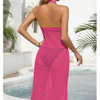 Holiday Dress Sexy Halter Solid Color Breathable Front Slit Maxi Dress Beach Sun Shield Dress Crochet hook Bella Mia
