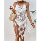 Beach Vacation Sexy Big Backless Hand Crocheting Lace Up Cutout Tassel Bikini Short Top Crochet hook Bella Mia
