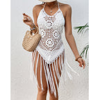 Beach Vacation Sexy Big Backless Hand Crocheting Lace Up Cutout Tassel Bikini Short Top Crochet hook Bella Mia