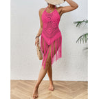 Beach Vacation Sexy Big Backless Hand Crocheting Lace Up Cutout Tassel Bikini Short Top Crochet hook Bella Mia