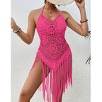 Beach Vacation Sexy Big Backless Hand Crocheting Lace Up Cutout Tassel Bikini Short Top Crochet hook Bella Mia