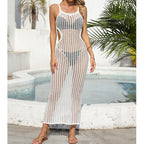 Sexy Hollow Out Cutout Waist Long Solid Color Breathable Sling Maxi Dress Beach Sun Shield Dress Crochet hook Bella Mia