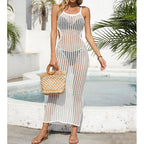 Sexy Hollow Out Cutout Waist Long Solid Color Breathable Sling Maxi Dress Beach Sun Shield Dress Crochet hook Bella Mia