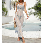 Sexy Hollow Out Cutout Waist Long Solid Color Breathable Sling Maxi Dress Beach Sun Shield Dress Crochet hook Bella Mia
