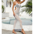 Sexy Hollow Out Cutout Waist Long Solid Color Breathable Sling Maxi Dress Beach Sun Shield Dress Crochet hook Bella Mia