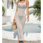 Sexy Hollow Out Cutout Waist Long Solid Color Breathable Sling Maxi Dress Beach Sun Shield Dress Crochet hook Bella Mia