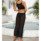 Sexy Hollow Out Cutout Waist Long Solid Color Breathable Sling Maxi Dress Beach Sun Shield Dress Crochet hook Bella Mia