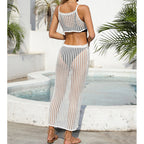 Sexy Hollow Out Cutout Waist Long Solid Color Breathable Sling Maxi Dress Beach Sun Shield Dress Crochet hook Bella Mia