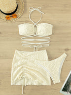 Swimwear Sexy Bikini Three Piece Halter Strap White Bikini Swimsuit Bella Mia