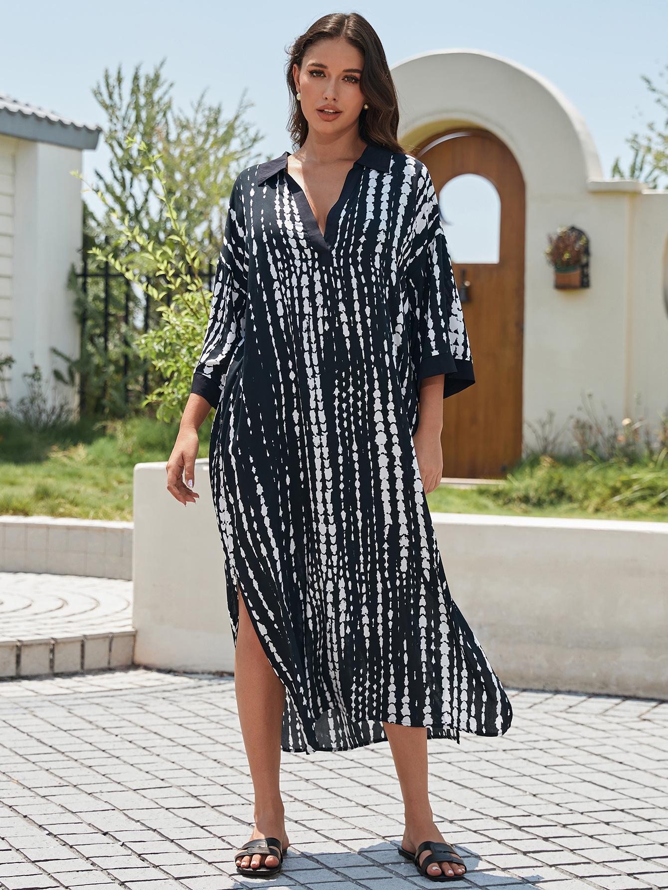 Rayon Tie Dyed Beach Blouse Sexy Robe Vacation Sun Protection Shirt Beach Cover Up Bella Mia