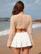 Spring Summer Rope Blouse V neck Solid Color Women Knitwear Bella Mia