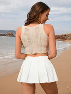Spring Summer Cotton Slim Fit Camisole Hollow Out Cutout Solid Color White Women Vest Bella Mia