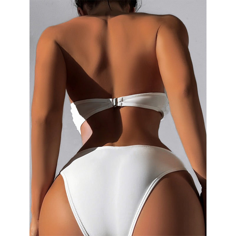 Bikini Swimsuit Women Sexy Tube Top Bikini Floral Solid Color High Waist Swimsuit Bella Mia