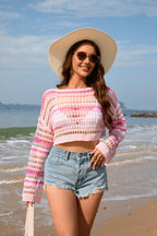 Spring Summer Women Hollow Out Cutout Striped Stitching Sexy Pullover Women Knitwear Bella Mia