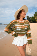 Spring Summer Women Hollow Out Cutout Striped Stitching Sexy Pullover Women Knitwear Bella Mia