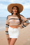 Spring Summer Women Hollow Out Cutout Striped Stitching Sexy Pullover Women Knitwear Bella Mia