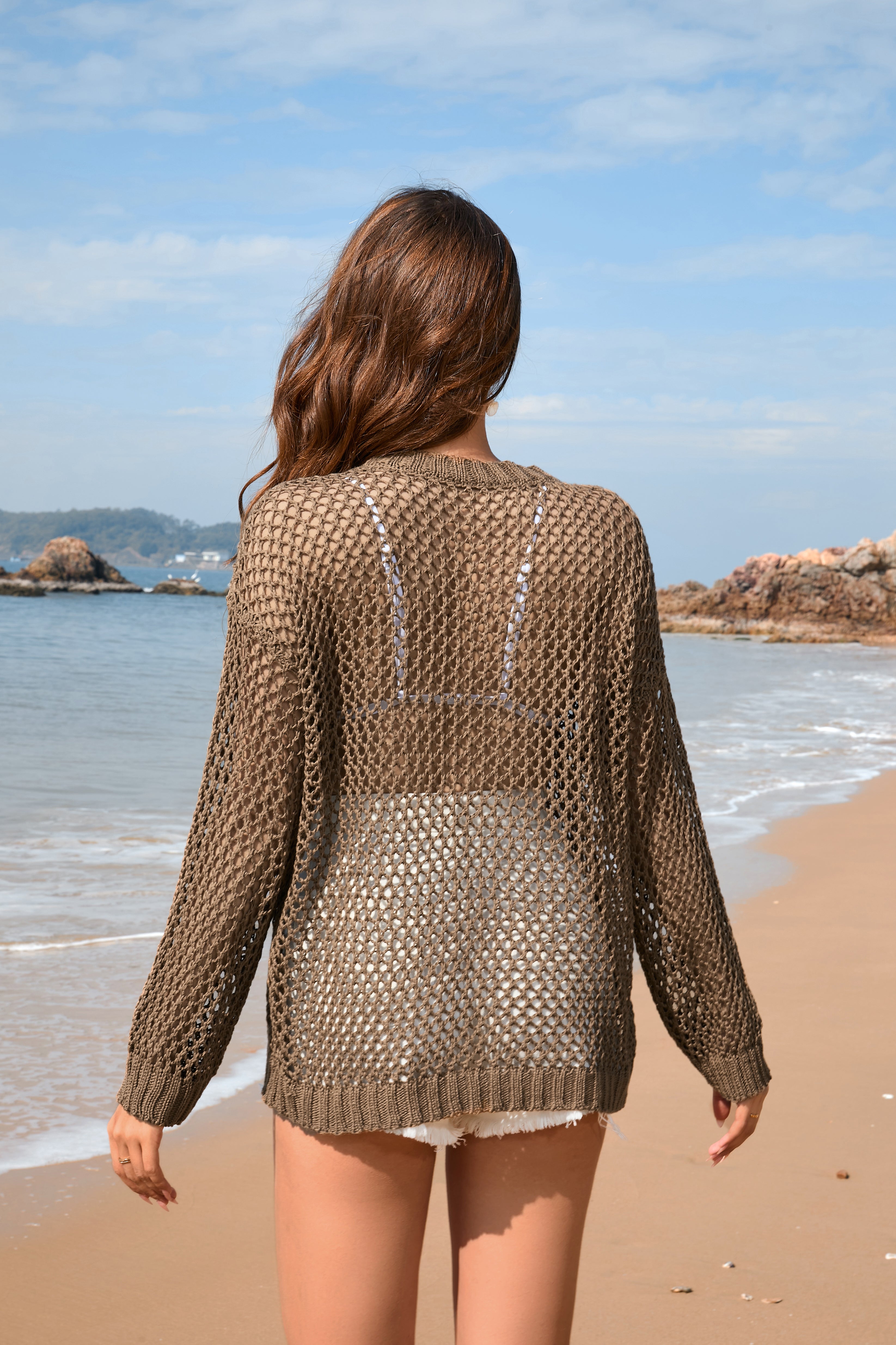 Summer Women Knitwear Round Neck Love Beach Cover Up Vacation Solid Color Women Knitwear Bella Mia