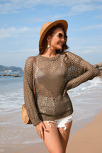 Summer Women Knitwear Round Neck Love Beach Cover Up Vacation Solid Color Women Knitwear Bella Mia