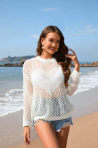 Summer Women Knitwear Round Neck Love Beach Cover Up Vacation Solid Color Women Knitwear Bella Mia