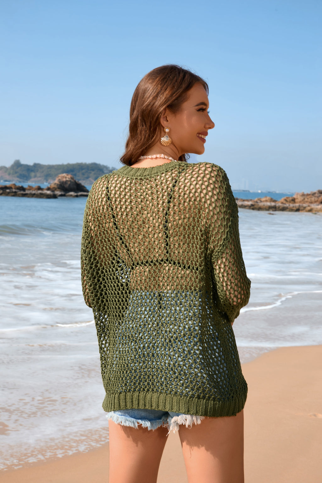 Summer Women Knitwear Round Neck Love Beach Cover Up Vacation Solid Color Women Knitwear Bella Mia