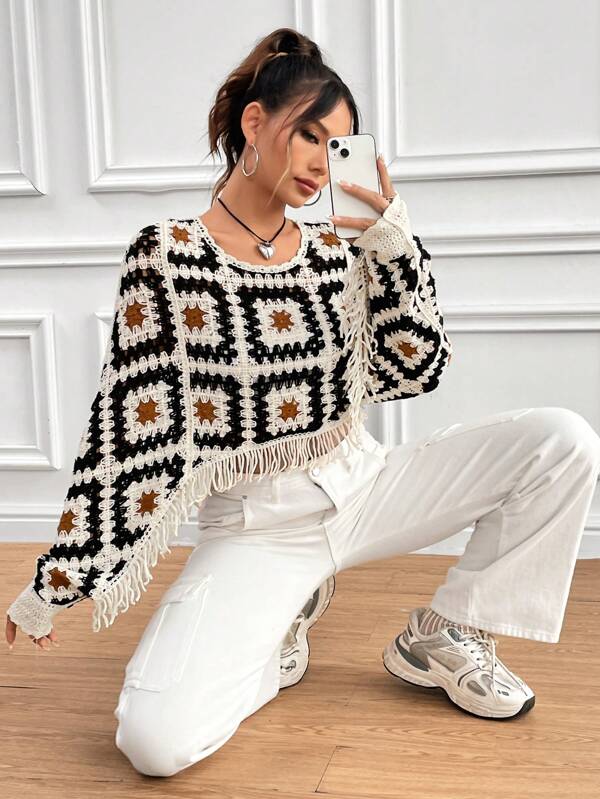 Women Summer New Crocheted Hollow Tassel Mat Crochet hook Bella Mia