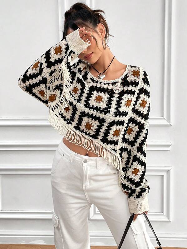 Women Summer New Crocheted Hollow Tassel Mat Crochet hook Bella Mia