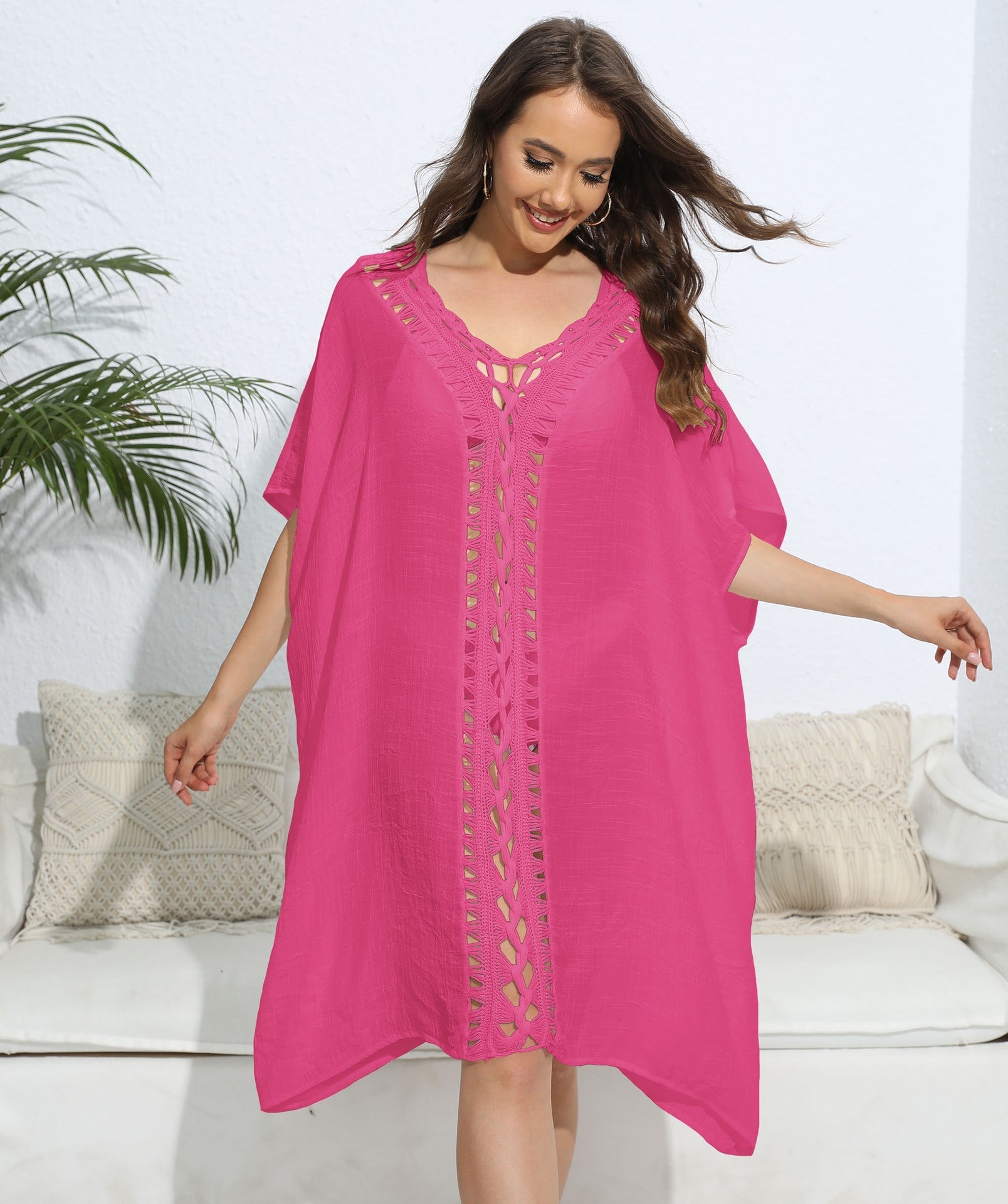 Women Blouse Women Clothing Crochet Stitching Loose Dress Beach Bikini Cover up Bella Mia