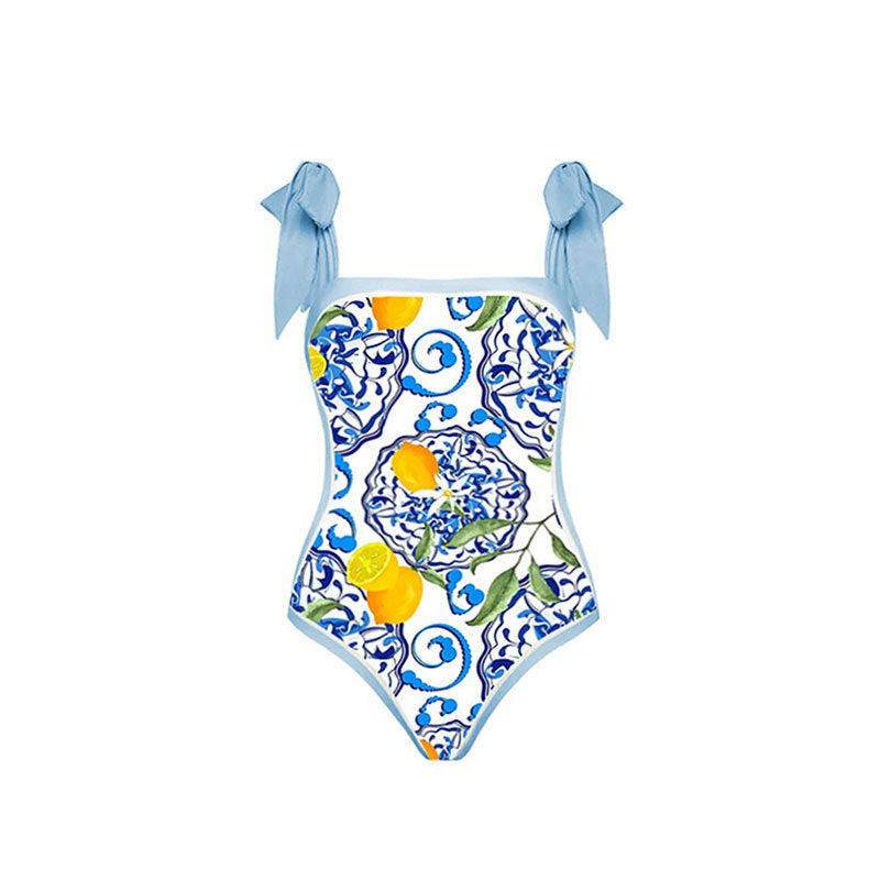 Women Sexy One Piece Swimsuit Women Skinny Slimming Retro Tied Swimsuit Suit Chiffon Dress Bella Mia