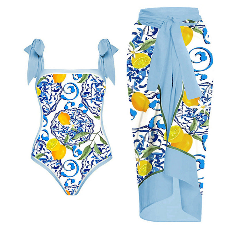 Women Sexy One Piece Swimsuit Women Skinny Slimming Retro Tied Swimsuit Suit Chiffon Dress Bella Mia