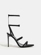 11cm Stiletto Heel Red Black Pointed Women Summer High Heel Sandals Women Rhinestone Buckle Heels plus Size Bella Mia