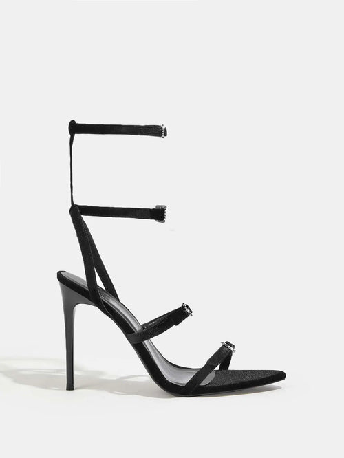 11cm Stiletto Heel Red Black Pointed Women Summer High Heel Sandals Women Rhinestone Buckle Heels plus Size Bella Mia